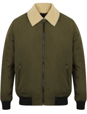 Allingham Bomber Jacket with Detachable Borg Collar in Amazon Khaki - Tokyo Laundry