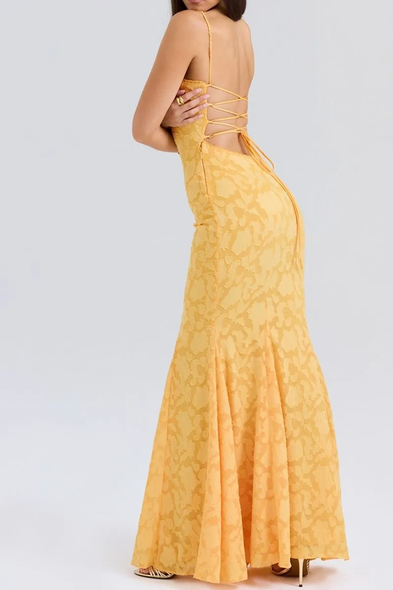 Apricot Lace Up Back Maxi Dress