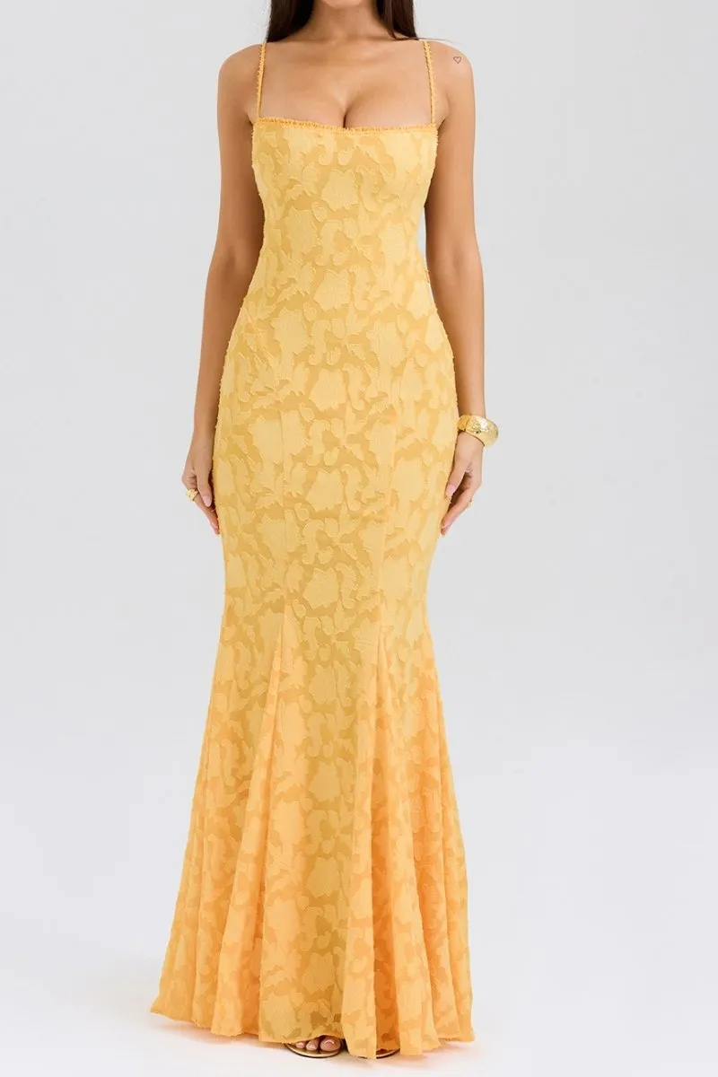 Apricot Lace Up Back Maxi Dress