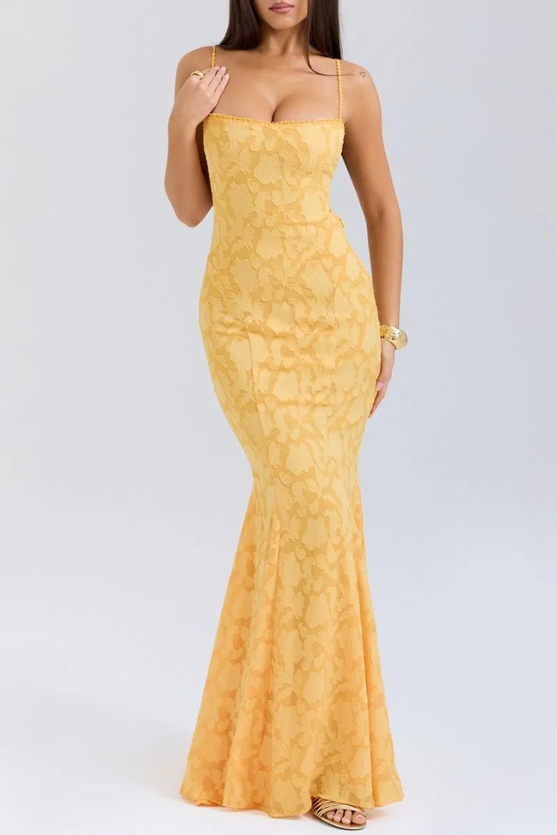 Apricot Lace Up Back Maxi Dress