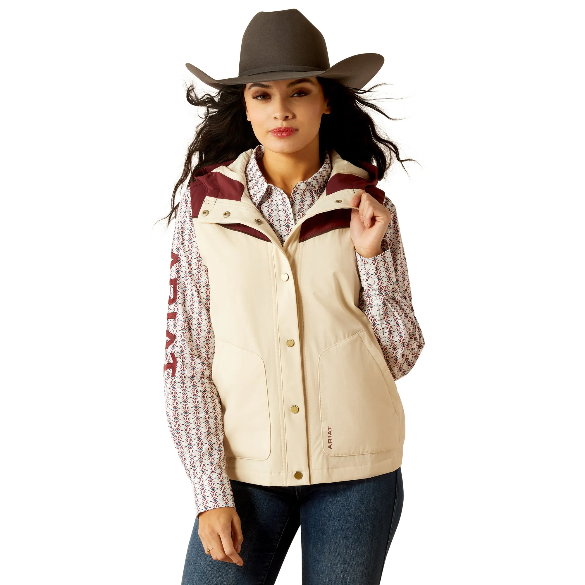 Ariat Ladies Pioneer Summer Sand & Rosewood StretchShell Vest 10052435