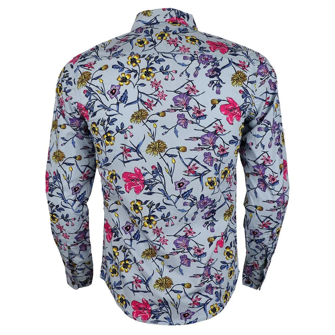 Badgley Executive Floral Print Blue Long Sleeve Shirt