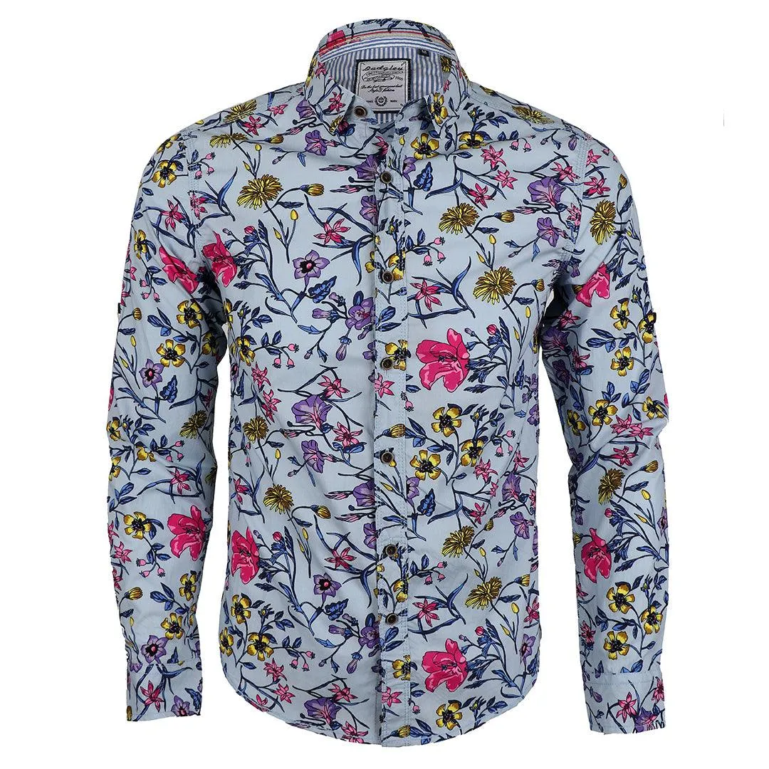 Badgley Executive Floral Print Blue Long Sleeve Shirt