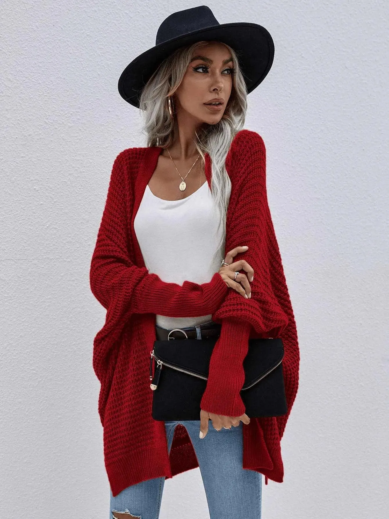 Batwing Sleeve Loose Knitted Cardigan