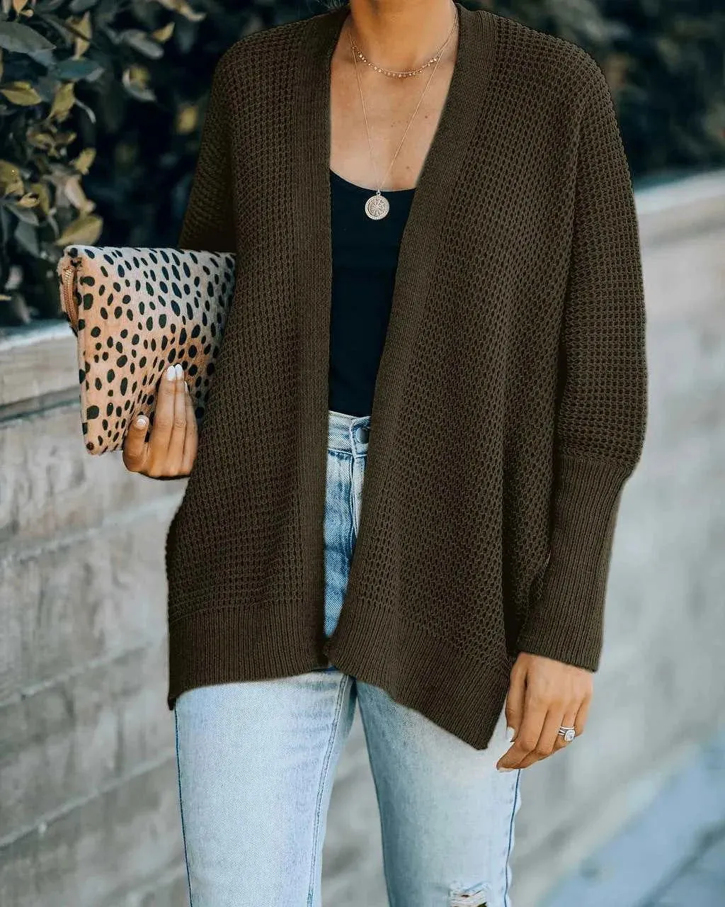 Batwing Sleeve Loose Knitted Cardigan