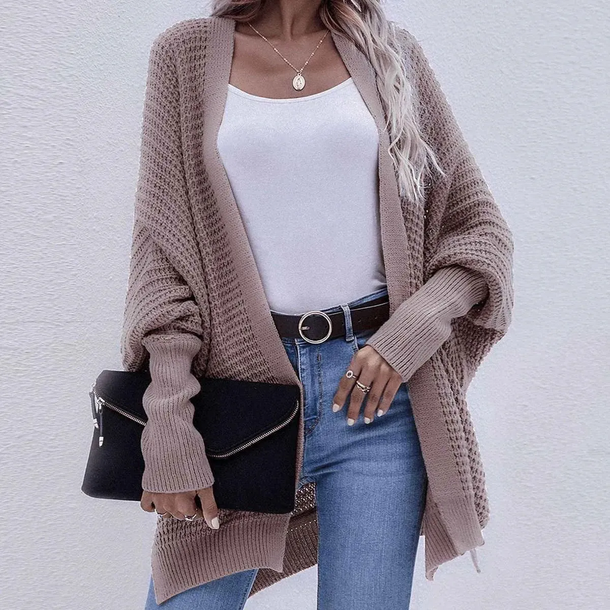 Batwing Sleeve Loose Knitted Cardigan