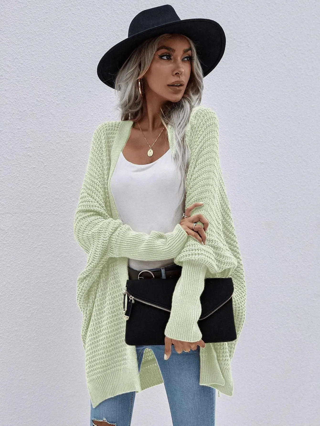 Batwing Sleeve Loose Knitted Cardigan