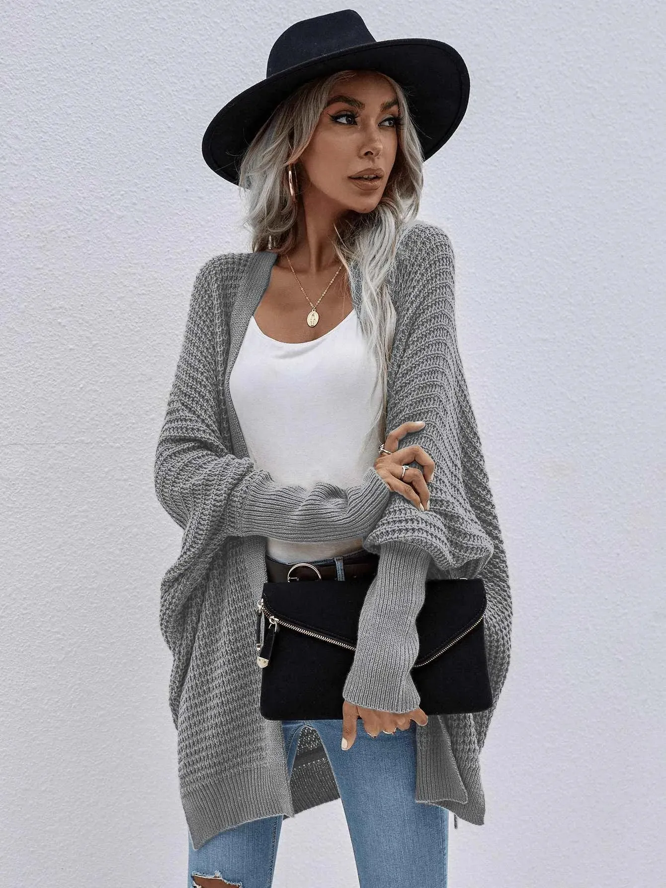 Batwing Sleeve Loose Knitted Cardigan