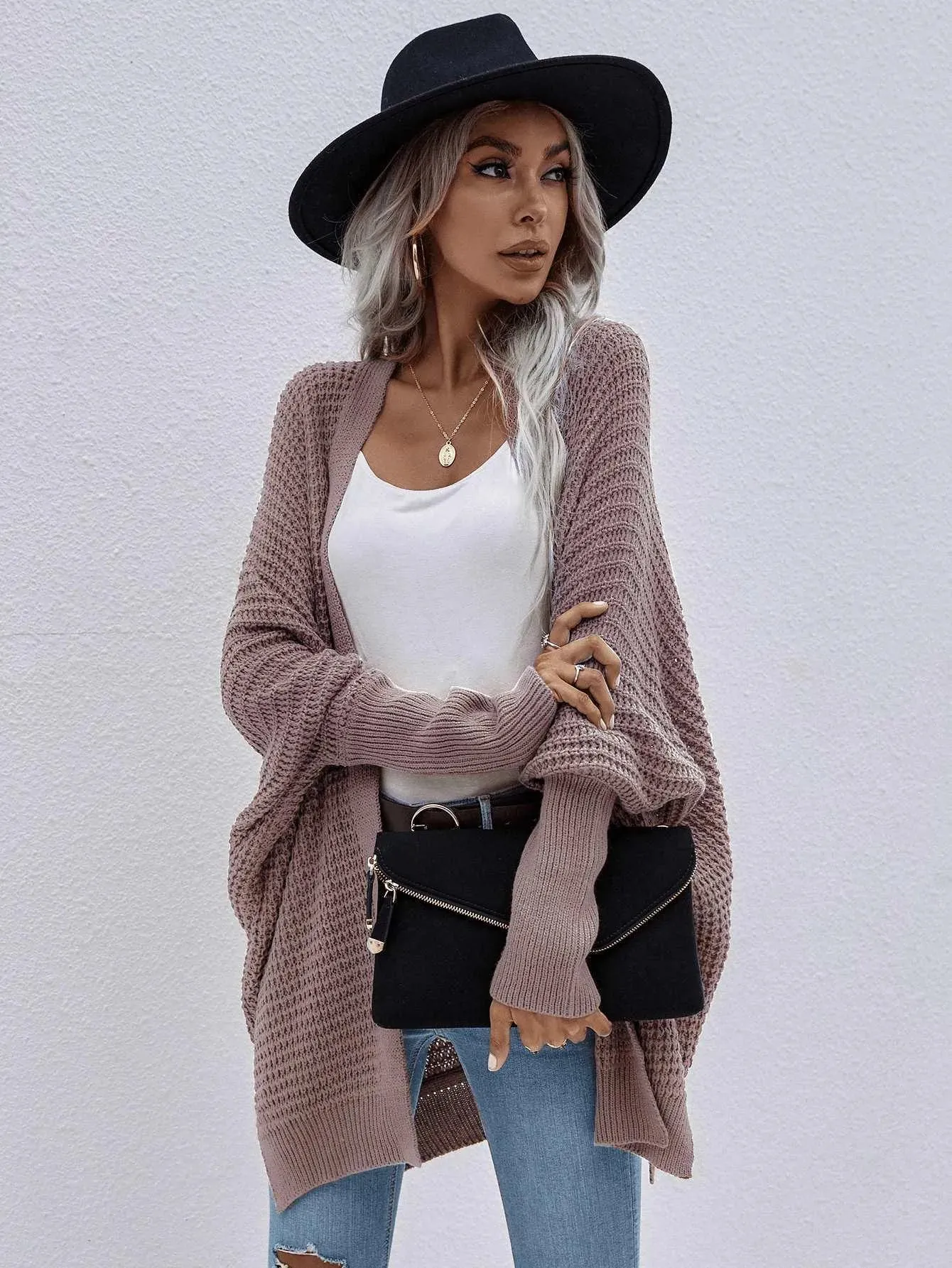 Batwing Sleeve Loose Knitted Cardigan