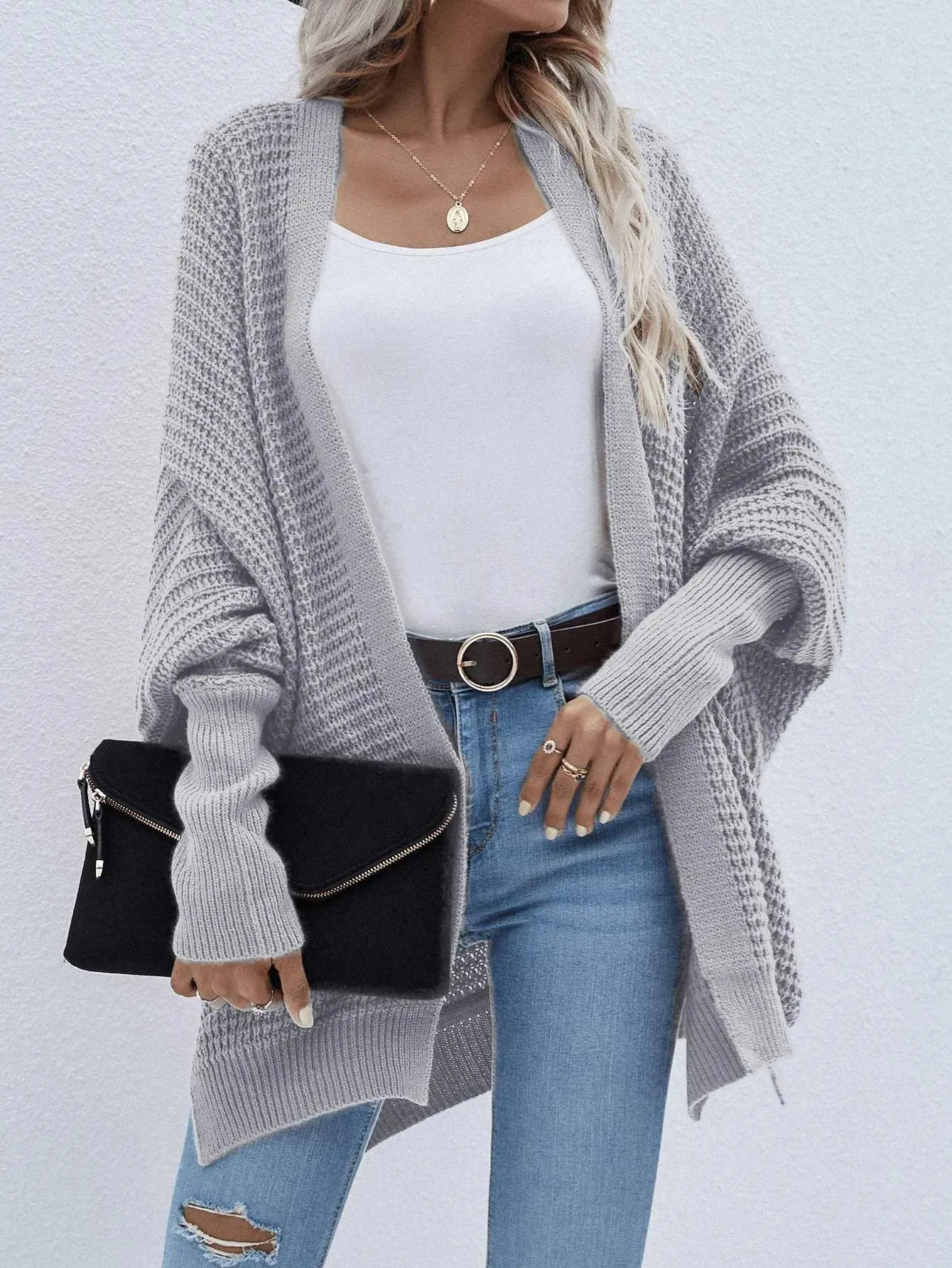 Batwing Sleeve Loose Knitted Cardigan