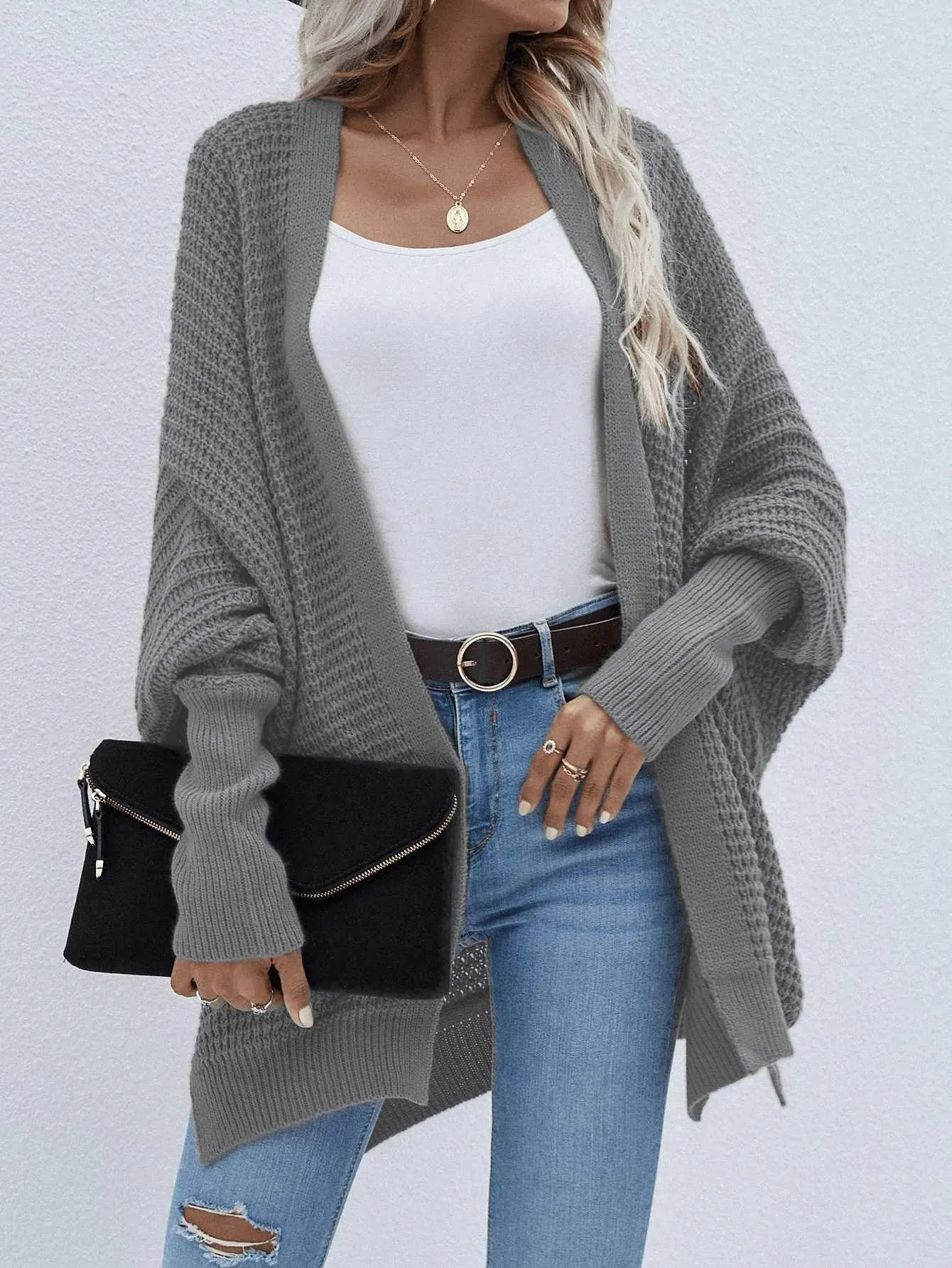 Batwing Sleeve Loose Knitted Cardigan