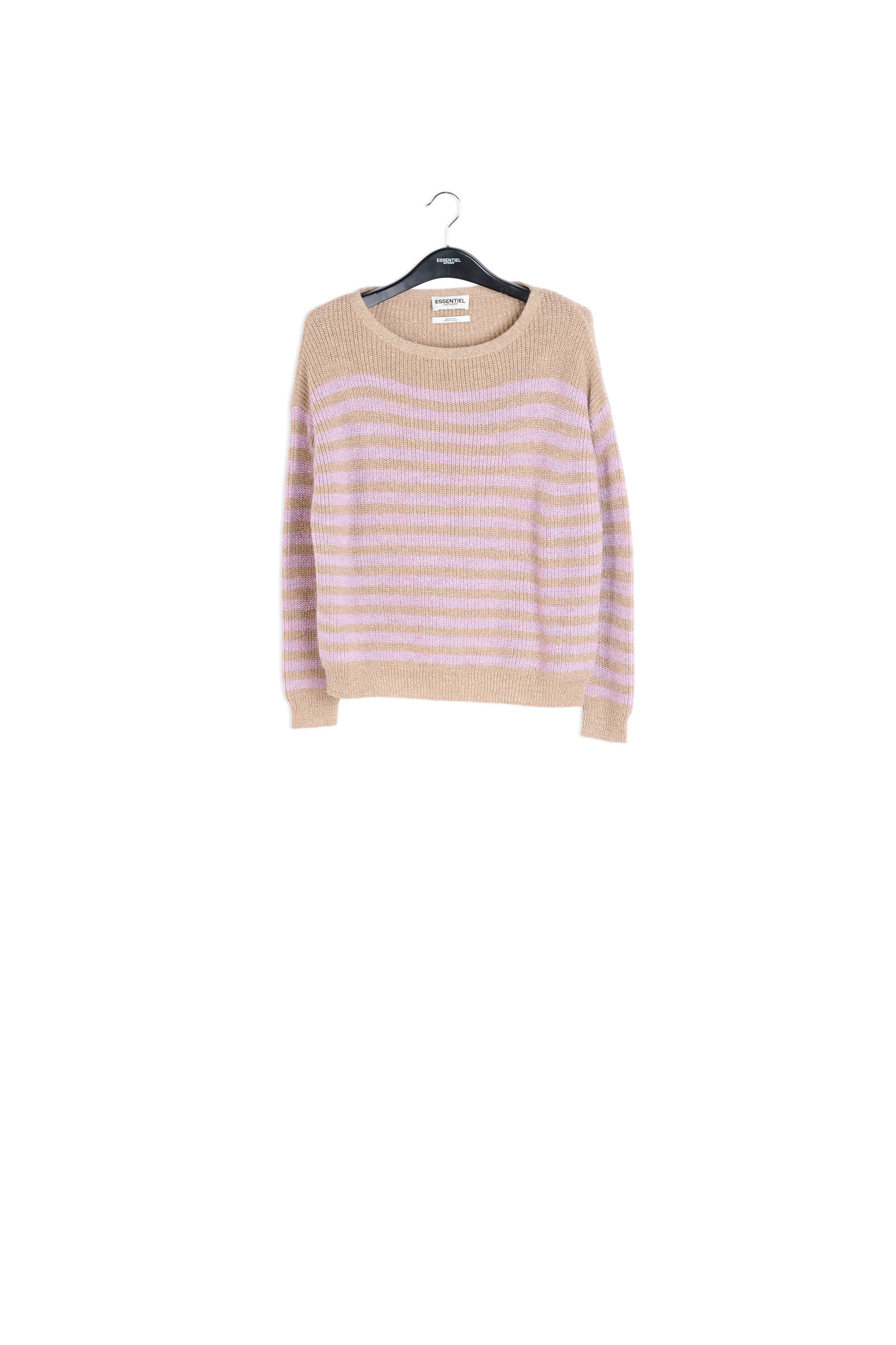 Beige sweater with light pink stripes