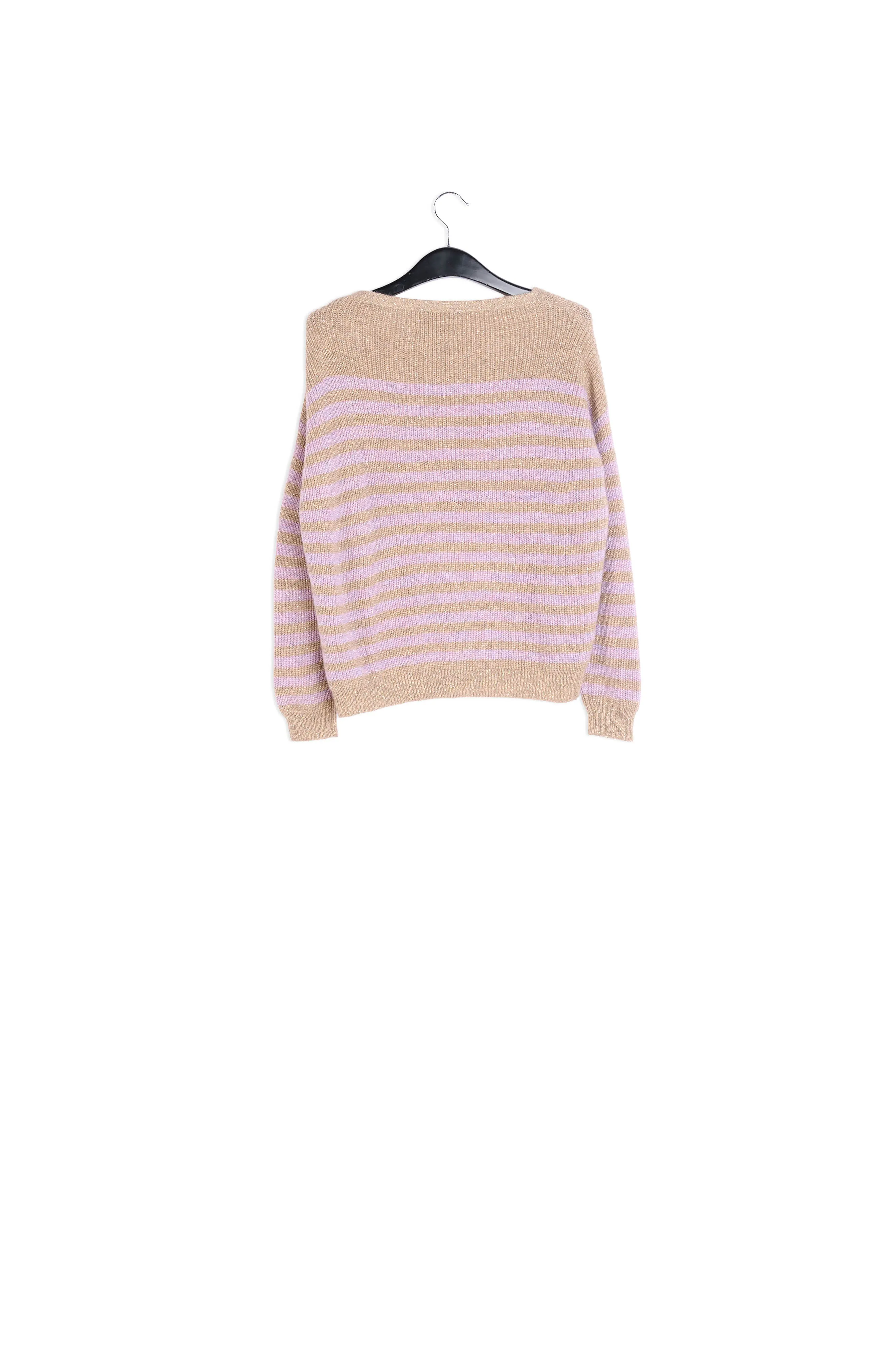 Beige sweater with light pink stripes