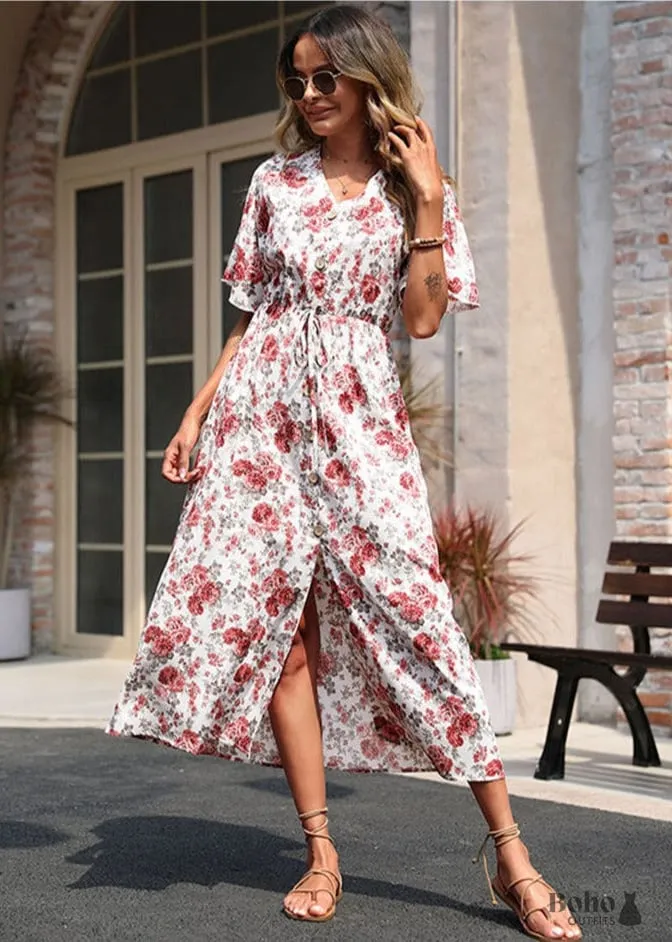 Boho Casual Summer Printed Midi Dress Violet