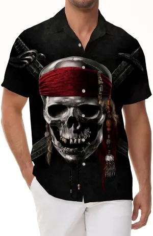 Brand new men's Hawaiian button print abstract skull king shirt short sleeve clothing