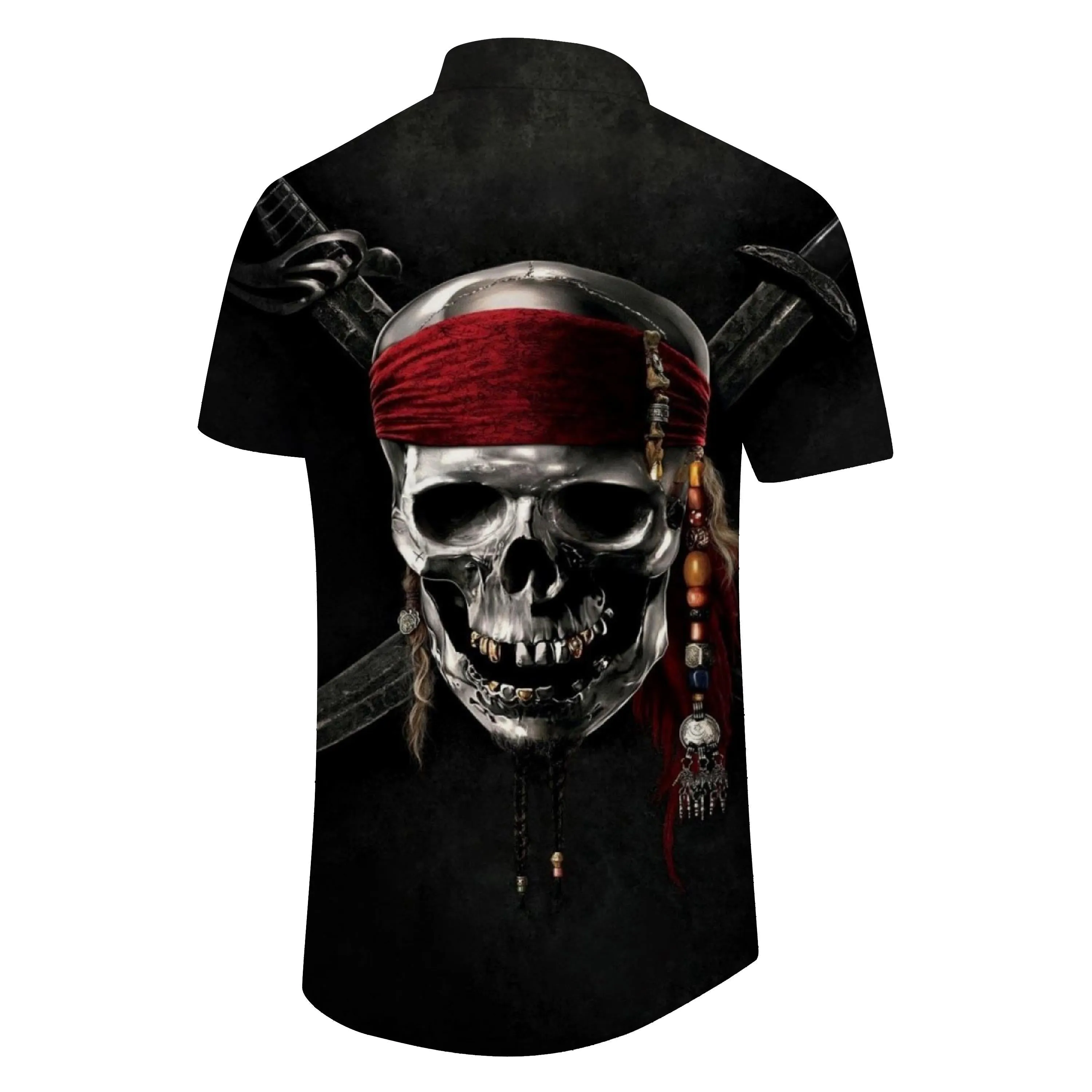 Brand new men's Hawaiian button print abstract skull king shirt short sleeve clothing