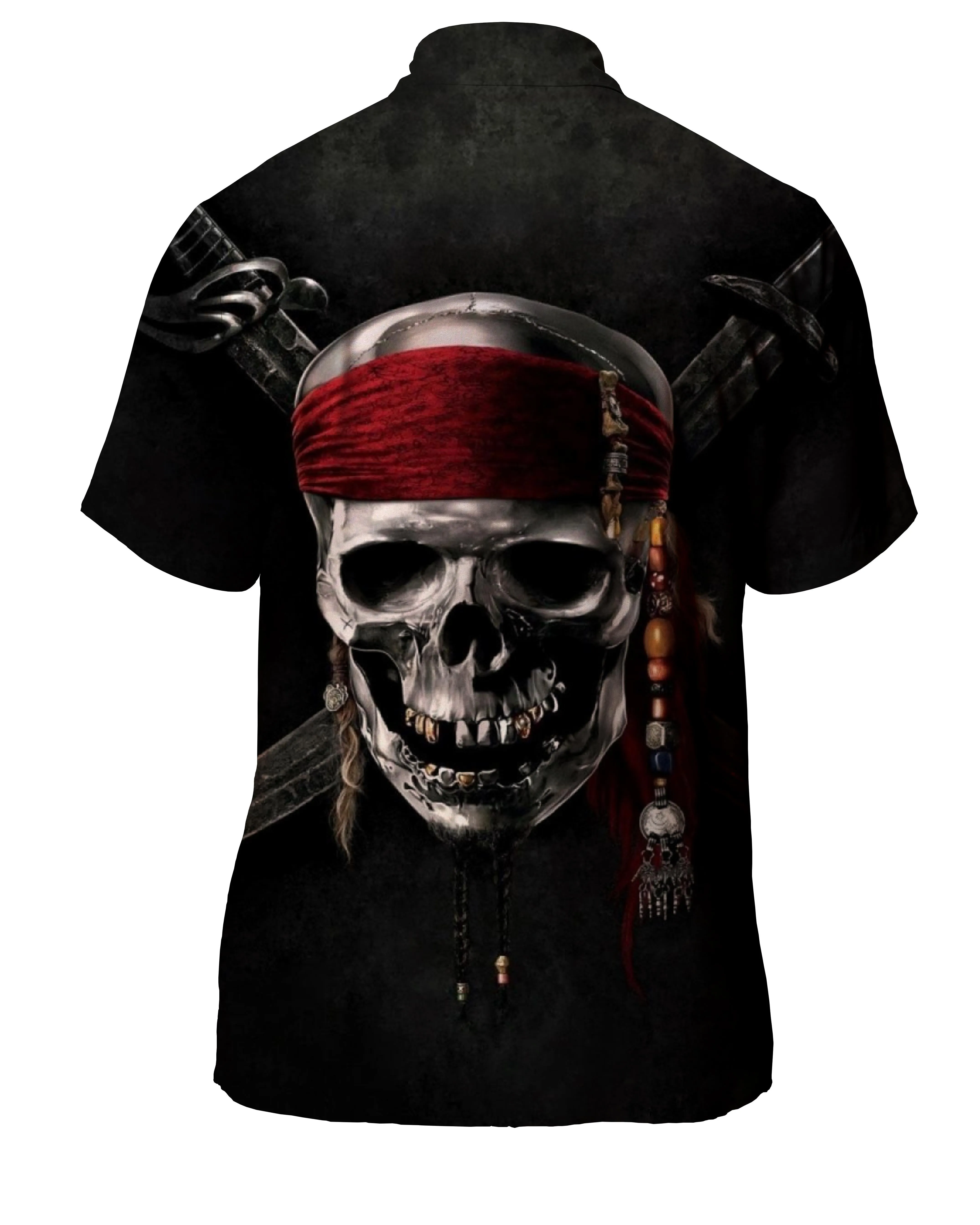 Brand new men's Hawaiian button print abstract skull king shirt short sleeve clothing