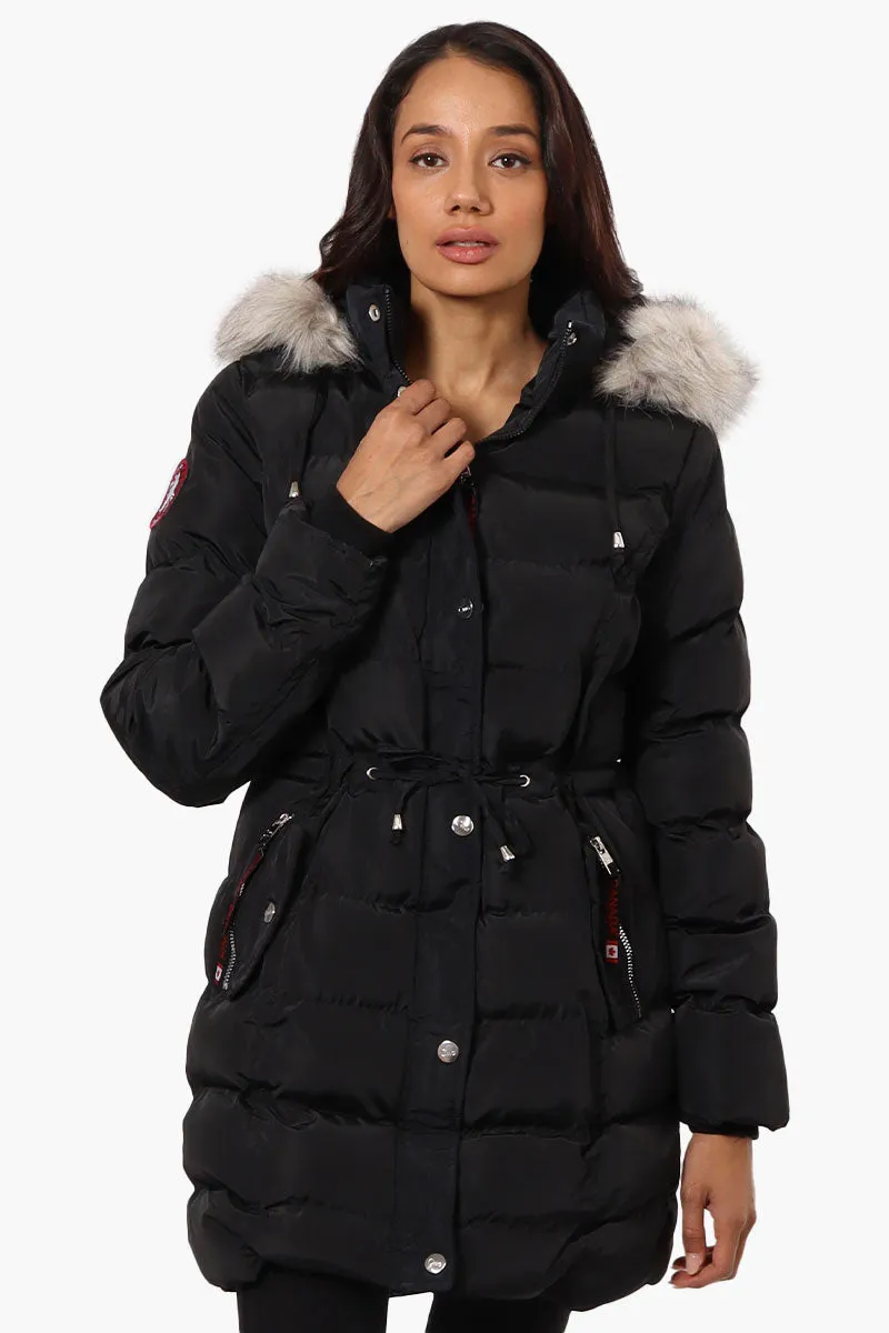 Canada Weather Gear Tie Waist Vegan Fur Hood Parka Jacket - Black