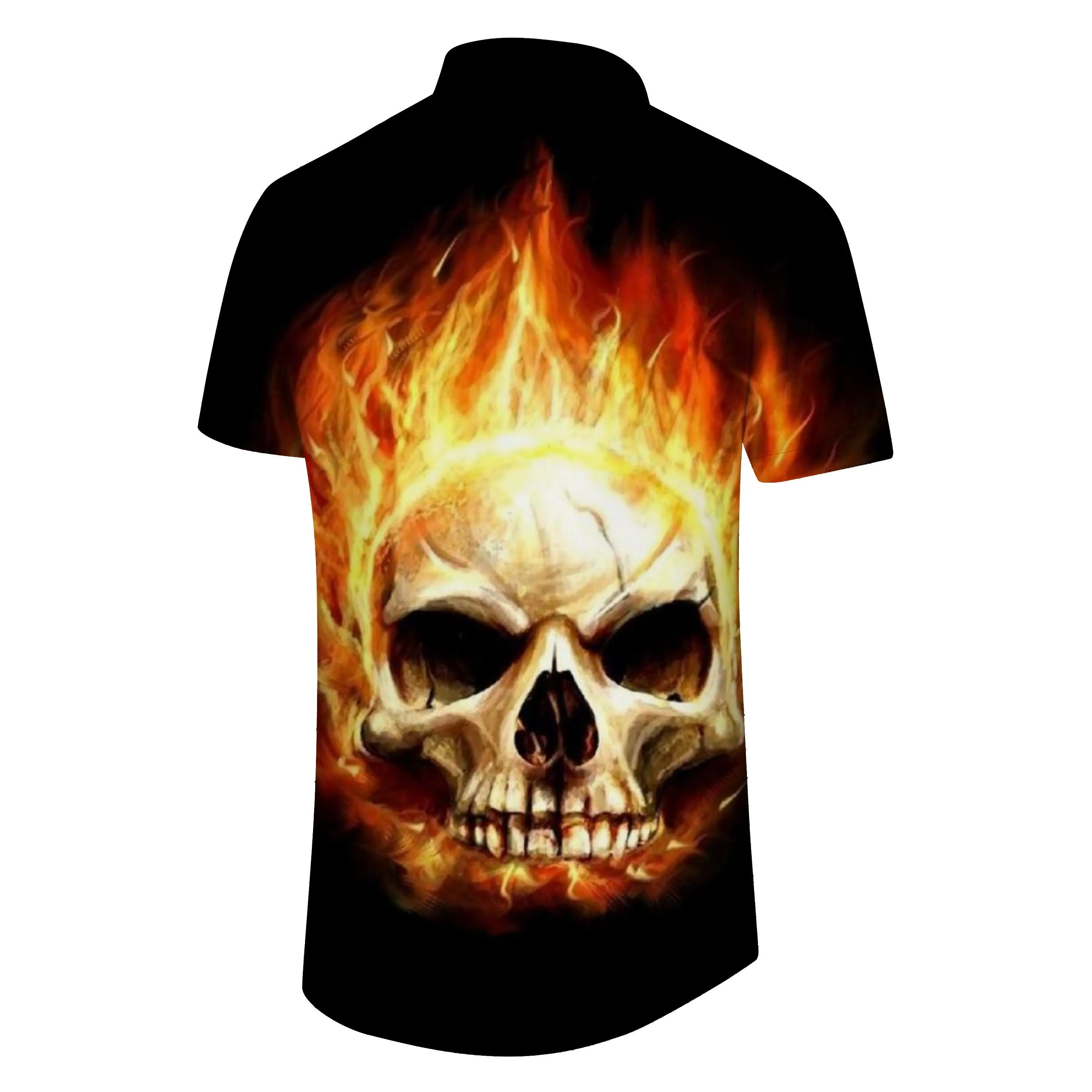 Casual Hawaiian button men's flame skull black short shirt short sleeve clothing