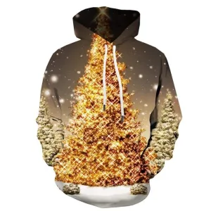 Christmas Hoodie Men Christmas Tree Hooded Casual Galaxy Hoodie Print Party Sweatshirt Printed