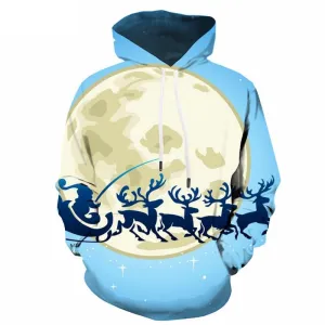 Christmas Hoodie Men Moon Hooded Casual Deer Hoodie Print Party 3d Printed