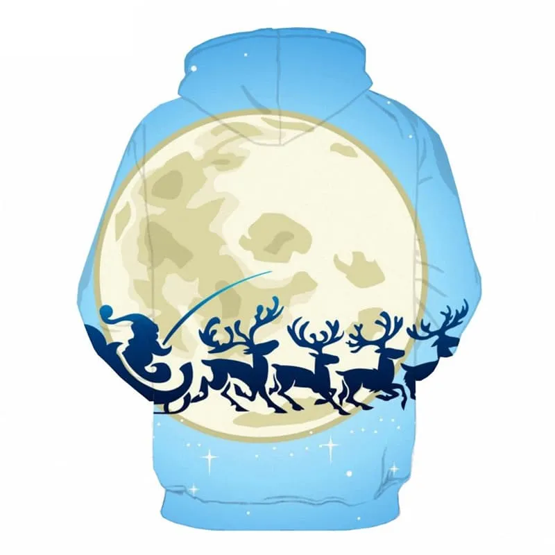 Christmas Hoodie Men Moon Hooded Casual Deer Hoodie Print Party 3d Printed