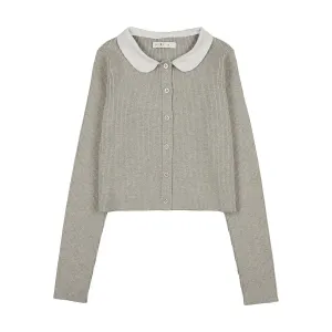 Coco Blanc Light Grey Peter Pan Ribbed Cardigan