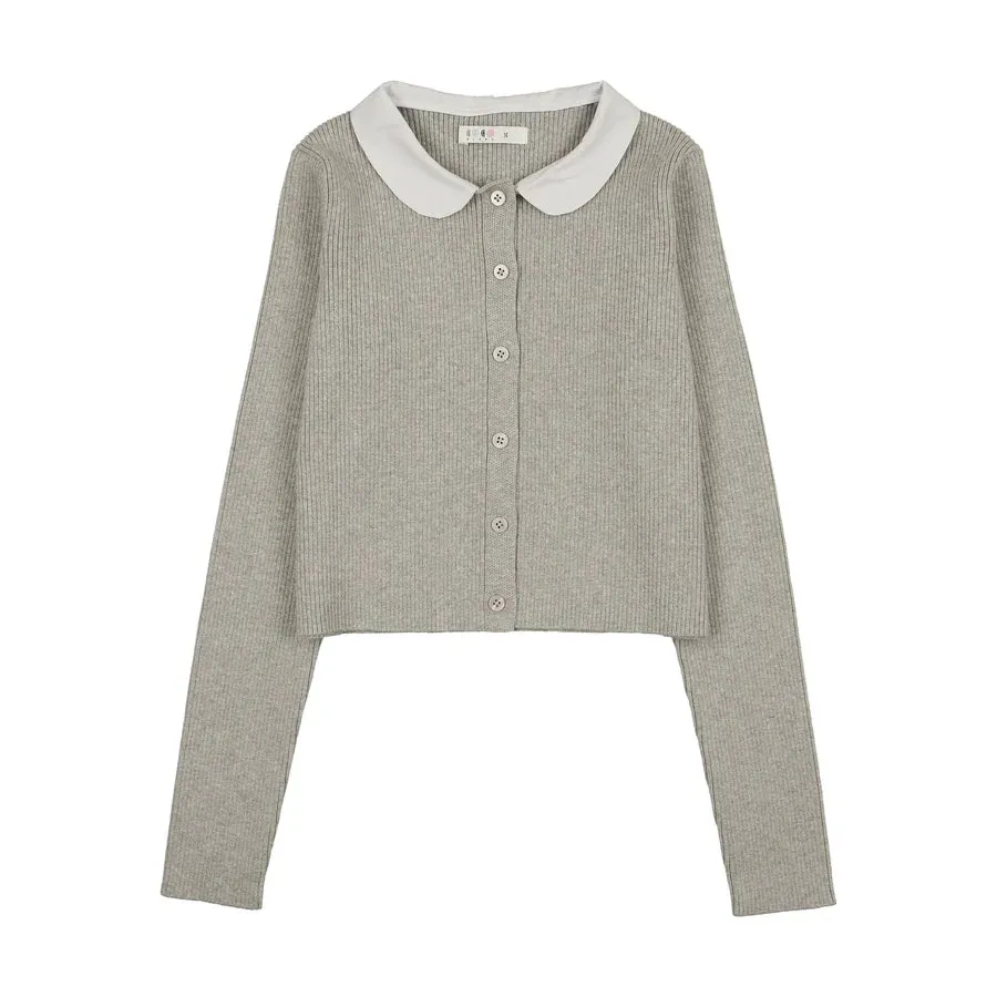 Coco Blanc Light Grey Peter Pan Ribbed Cardigan