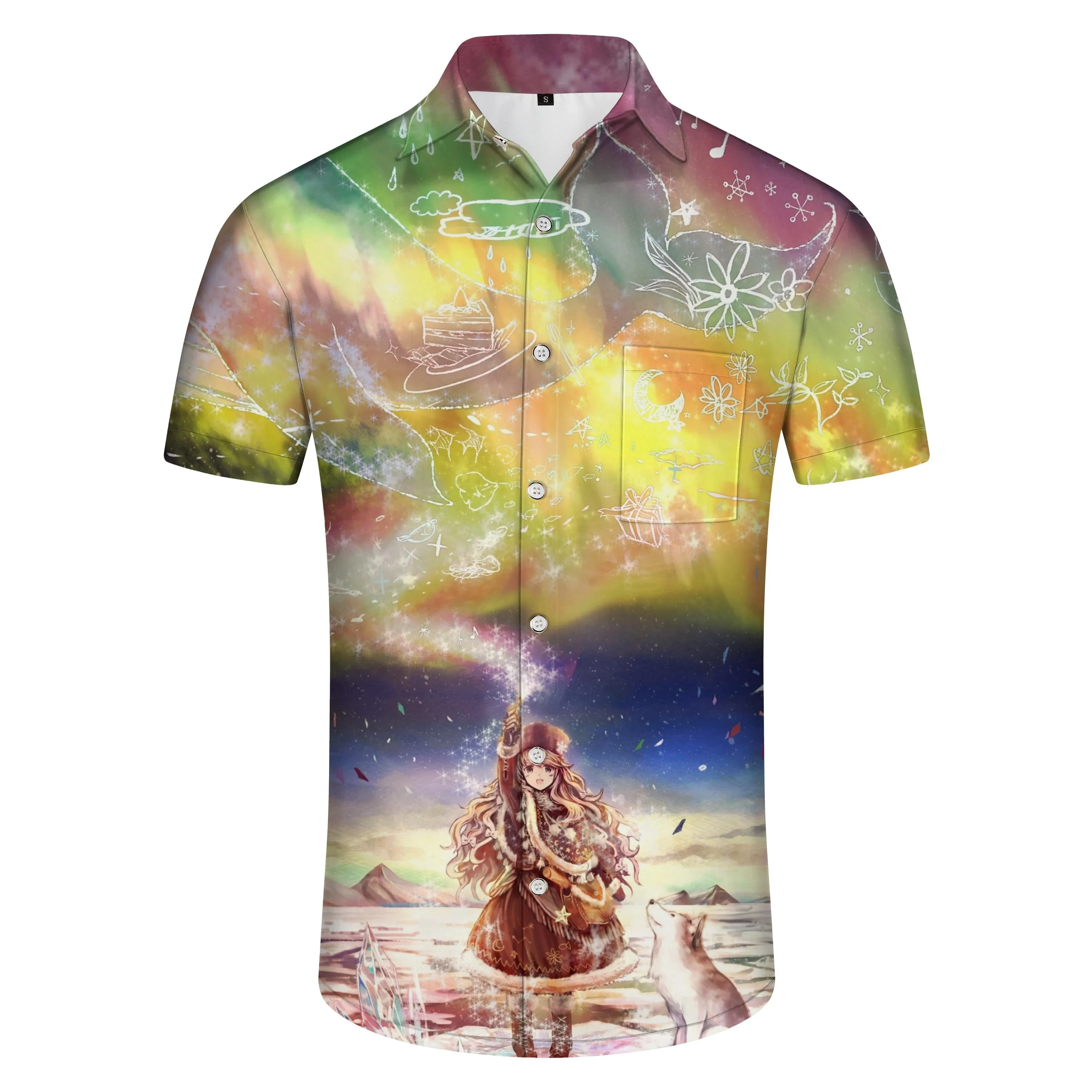 Colorful cartoon anime style men's shirt hawaiian button down shirt fashion