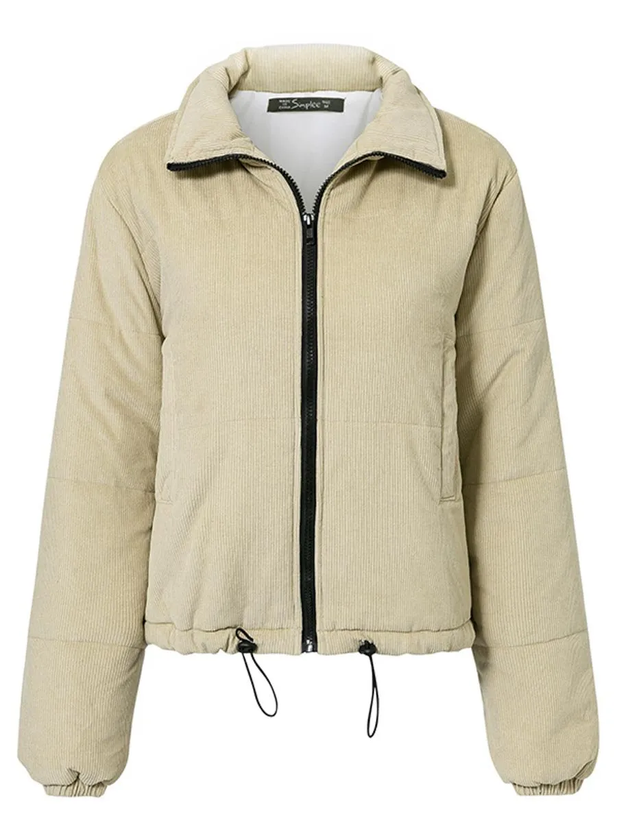 Corduroy Padded Coat - Khaki