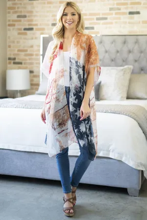 Faded Usa Accent Open Front Kimono