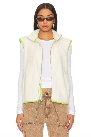 Faux Fur Zipper Vest ~ Cream/Lime