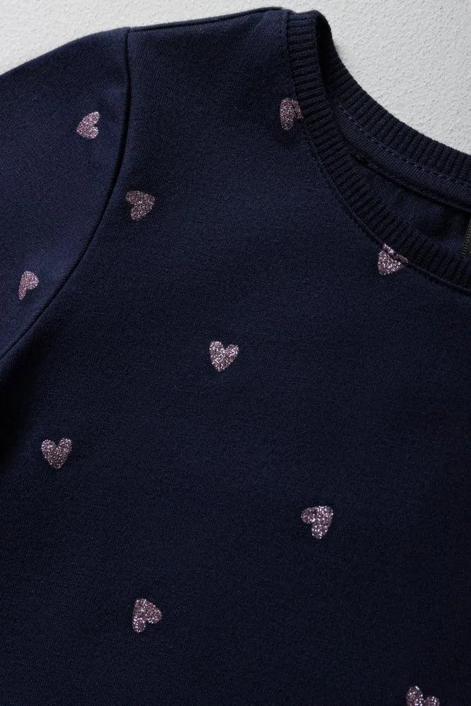 Glitter Heart Short Sleeve T-Shirt Navy