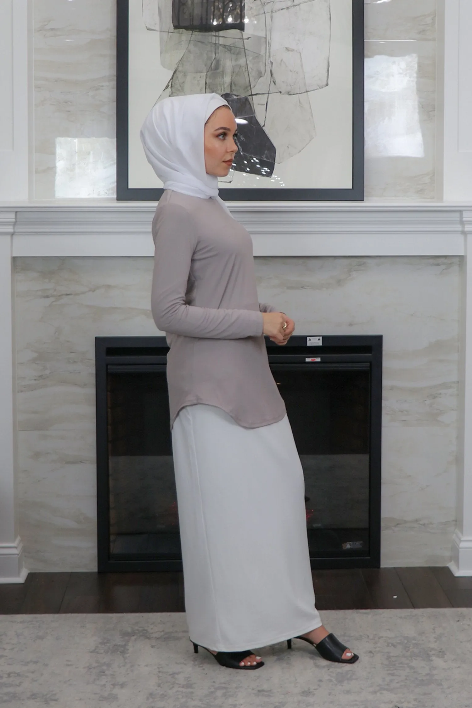 High Neck Long Sleeve Top- Light Gray