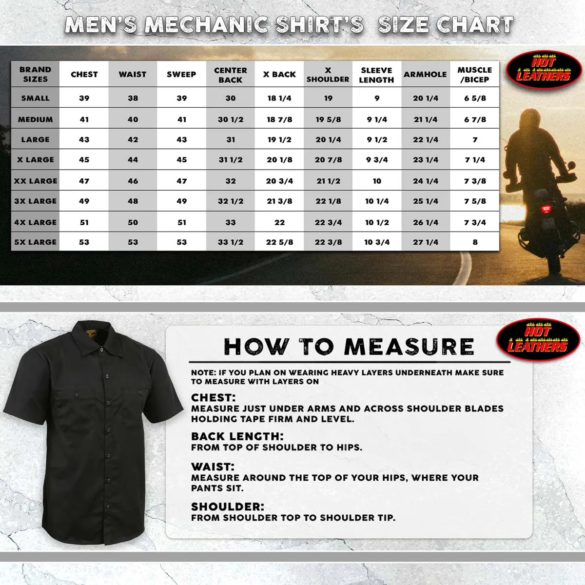 Hot Leathers GMM1009 Men's Mechanic Black Button Up Heavy-Duty Work Shirt for | Classic Mechanic Work Shirt