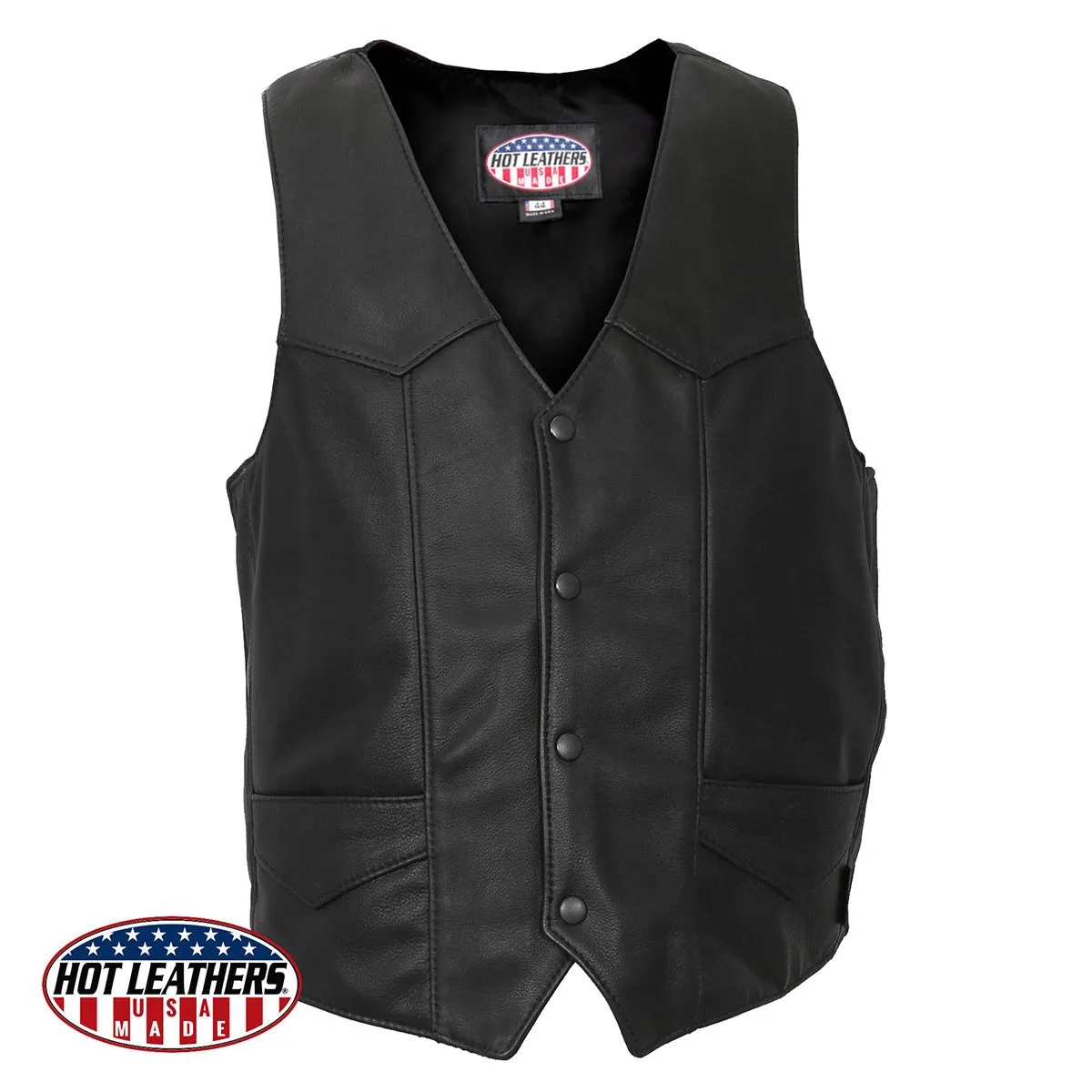 Hot Leathers VSM5006 USA Made Men's Black Classic Premium Leather Vest