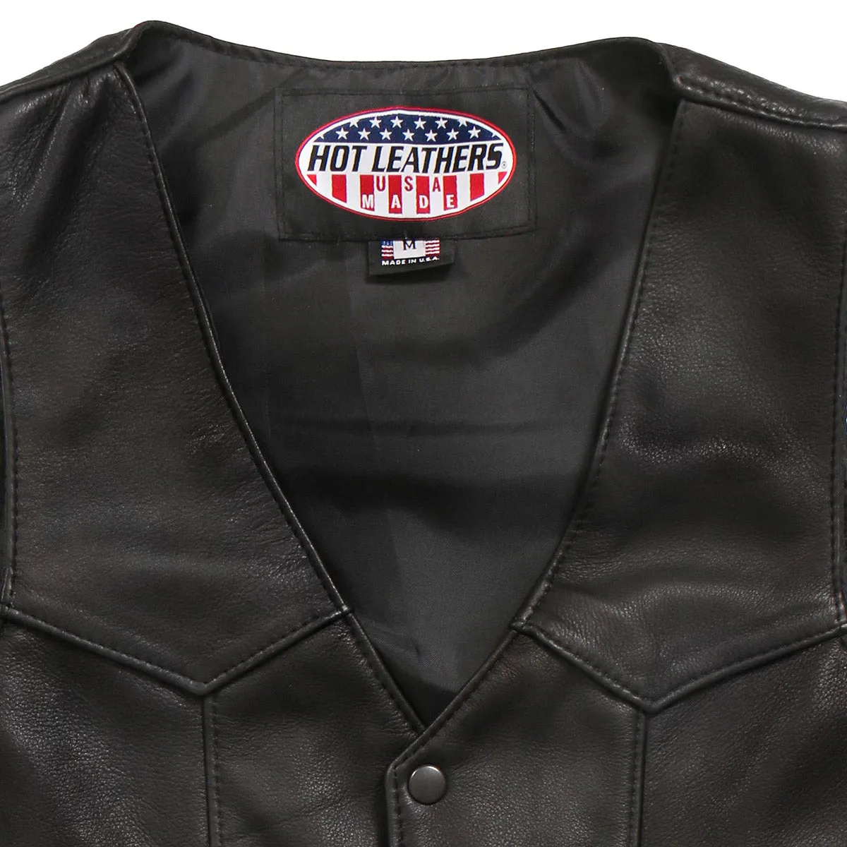 Hot Leathers VSM5006 USA Made Men's Black Classic Premium Leather Vest