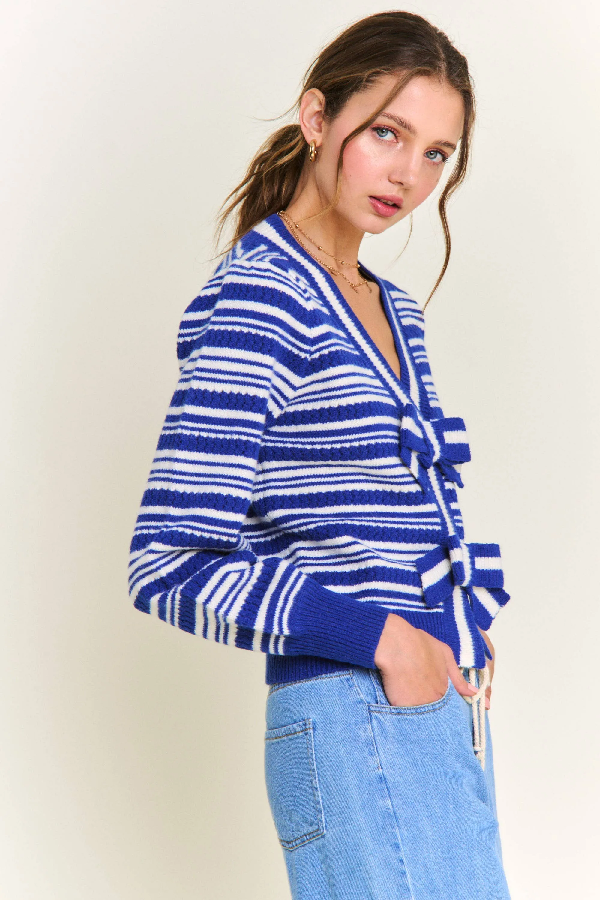 In the Beginning Blue Stripe Knit Cardigan