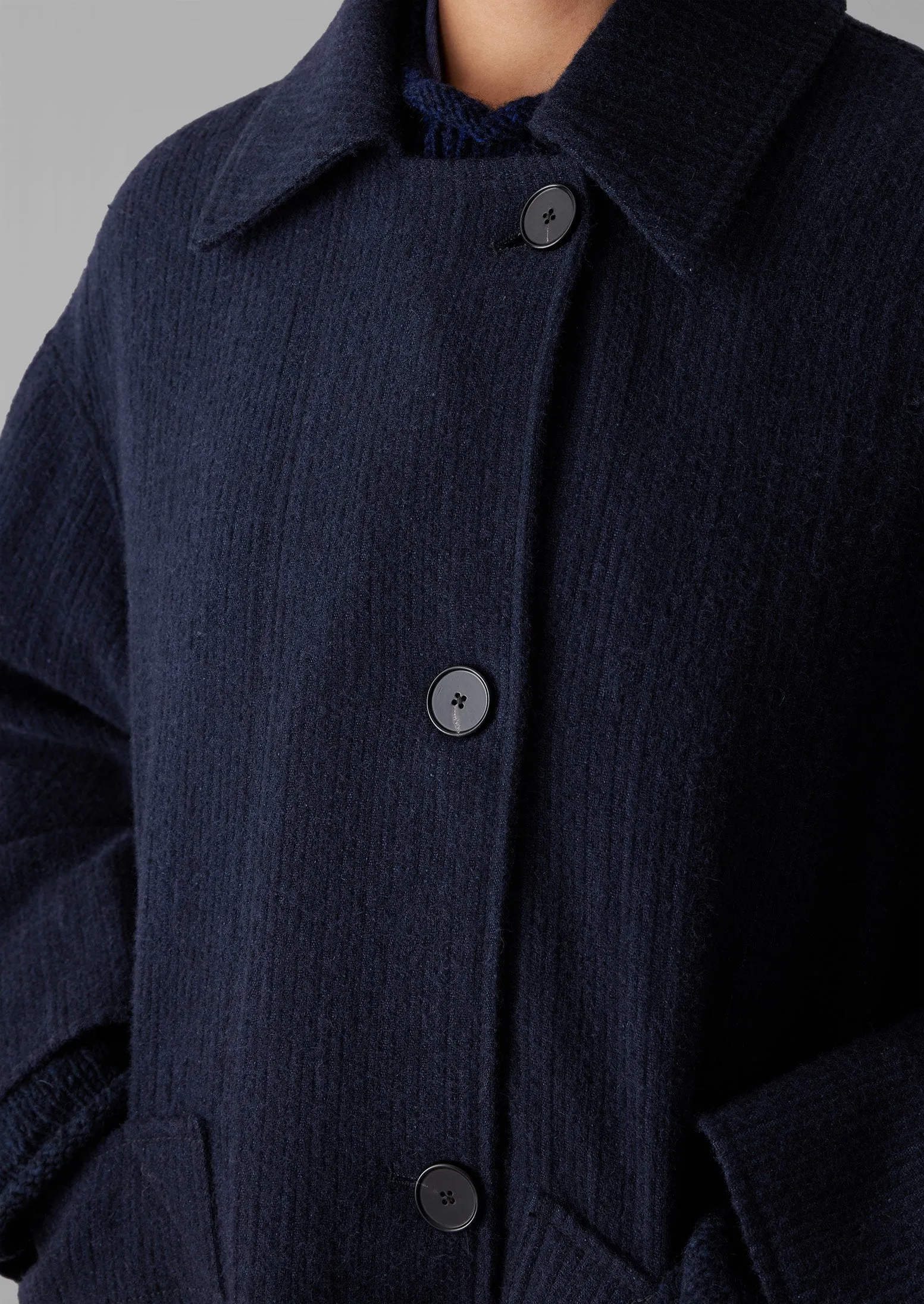 Indigo Cotton Wool Pea Coat | Indigo