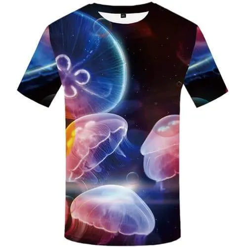 Jellyfish T shirts Men Galaxy Tshirts Casual Colorful Tshirts Novelty Space T-shirts Graphic Psychedelic T-shirts 3d