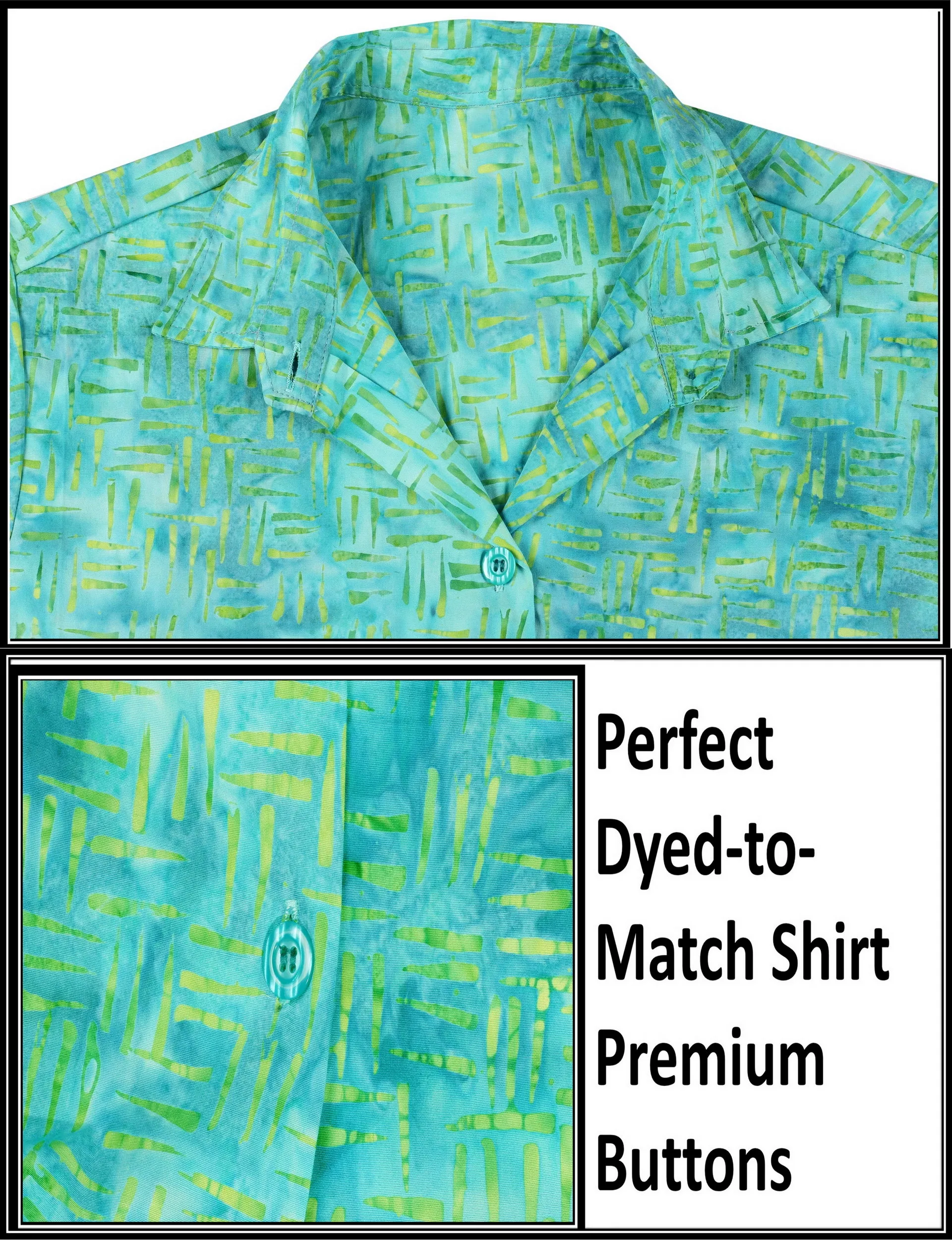 LA LEELA Women's Beach Button Down Short Sleeve Casual hand printed Blouse Turquoise