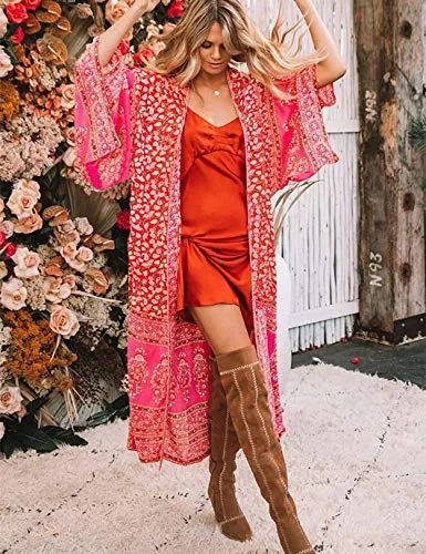 Long Sleeve Floral Kimono Women's Beach Cover Up