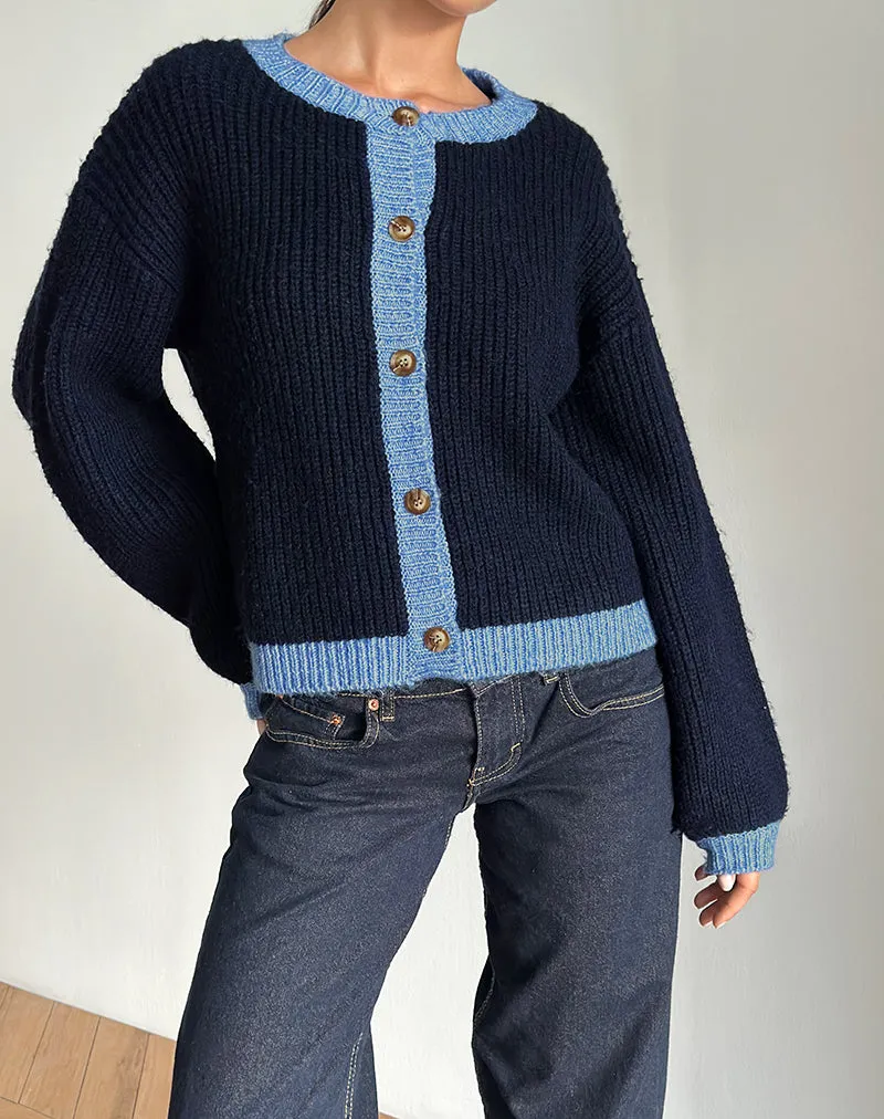 Luciana Cardigan in Contrast Navy