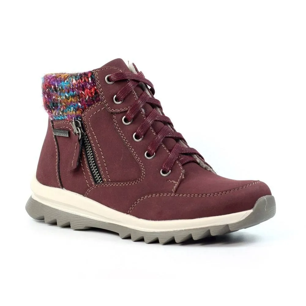 Lunar GLB115 Buttermere Ladies Burgundy Waterproof Zip & Lace Ankle Boots