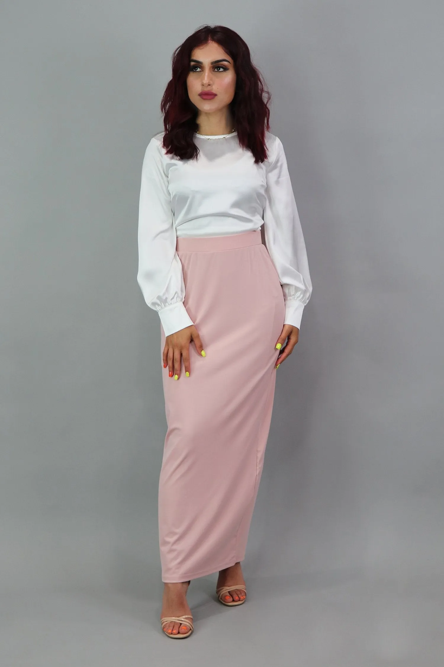 Luxe Silky Spandex Maxi Skirt - Light Pink