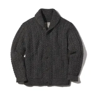 Melange Cable  Shawl Cardigan - Charcoal