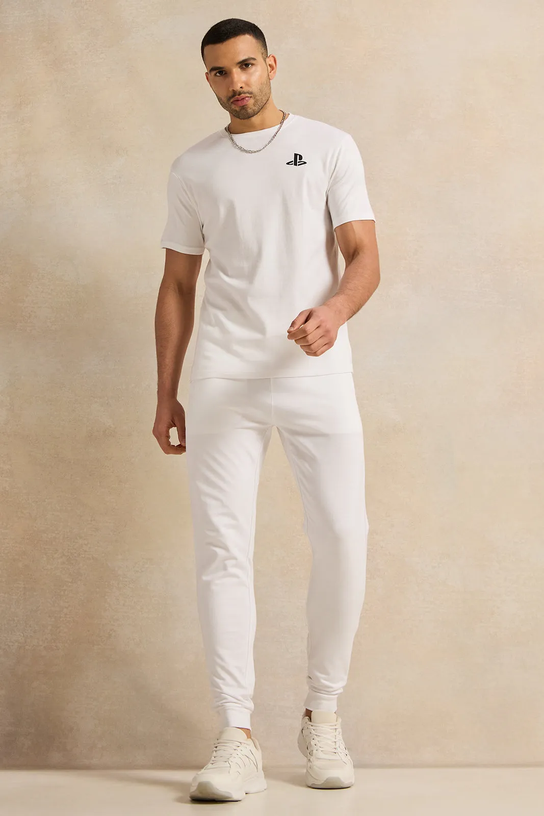 Men White Basic Track Pants