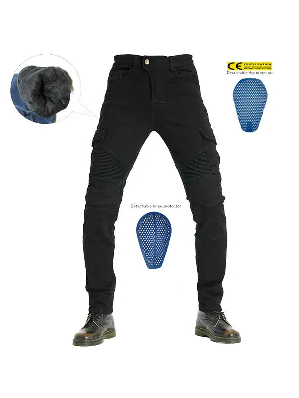 Men’s Winter Waterproof Thickened Motorcycle Cargo Pants with Soft Silicone Knee & Hip Protectors