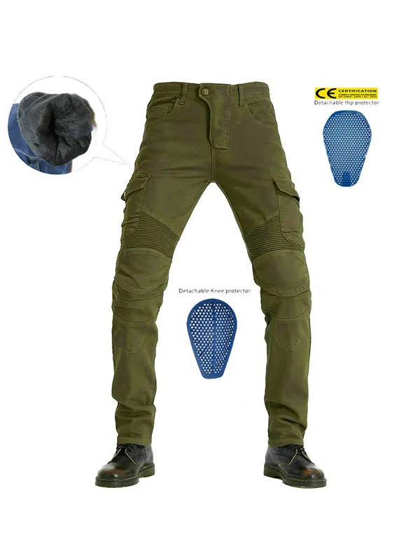 Men’s Winter Waterproof Thickened Motorcycle Cargo Pants with Soft Silicone Knee & Hip Protectors