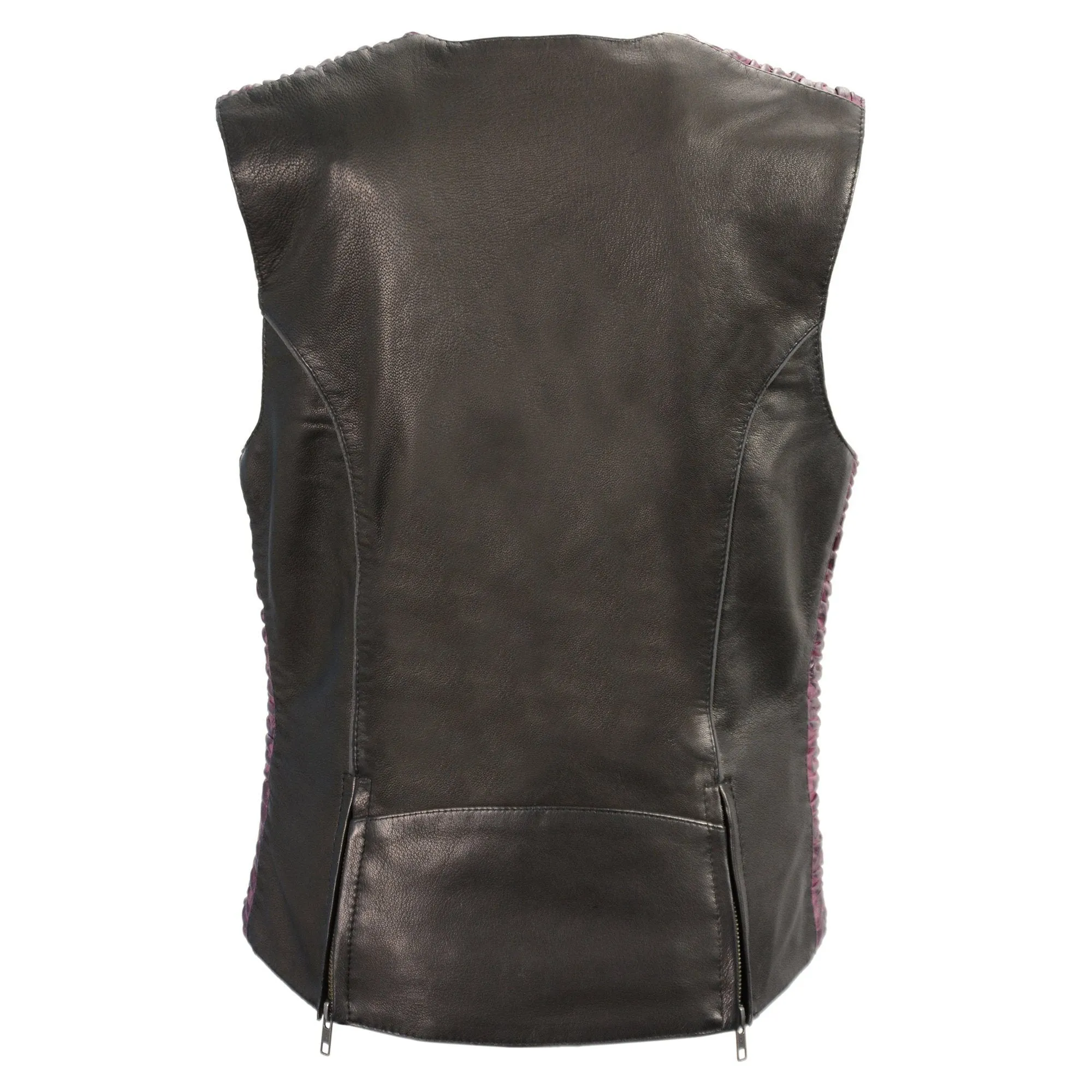 Milwaukee Leather-MLL4571-Ladies Black and Pink Lightweight Snap Front Vest with Crinkle Detailing